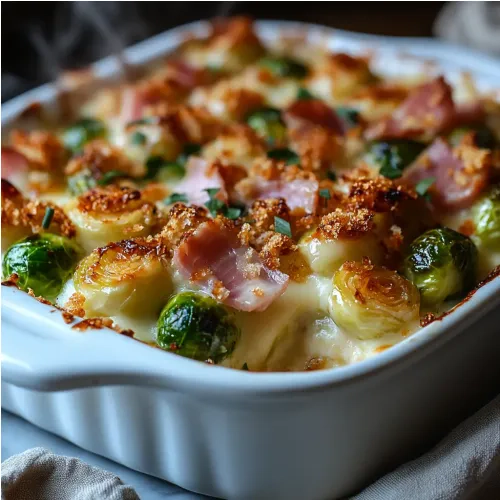 Gratin de choux de Bruxelles au jambon