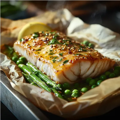 Filet de poisson en papillote avec légumes verts