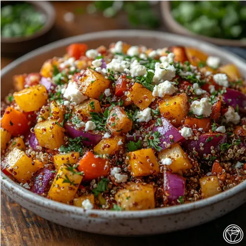 Salade de quinoa aux légumes rôtis et feta