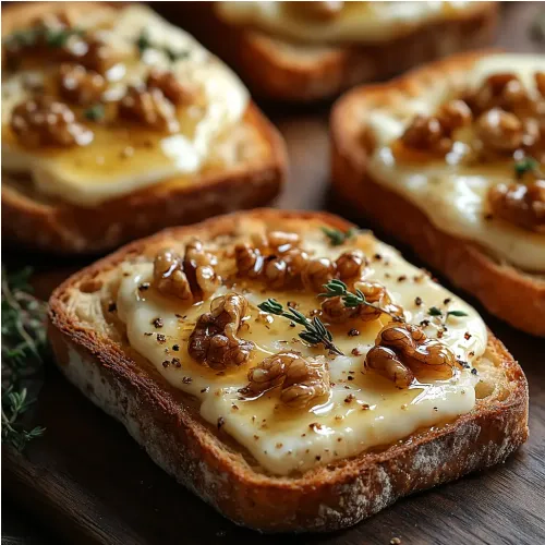 Tartines de chèvre chaud, miel et noix