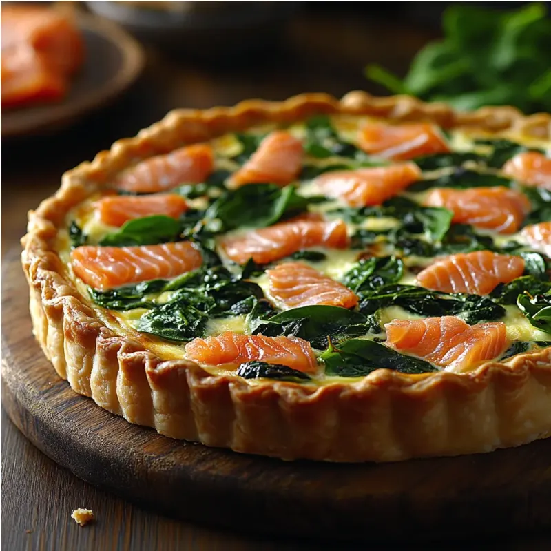 Quiche rapide aux &eacute;pinards et saumon fum&eacute;