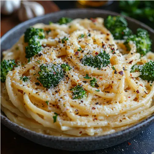 Pâtes au brocoli et sauce crémeuse à l'ail