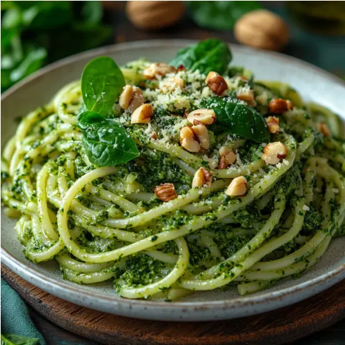 Pâtes aux épinards et pesto de noix