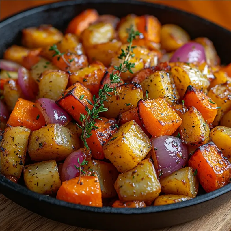 Po&ecirc;l&eacute;e de l&eacute;gumes racines au thym