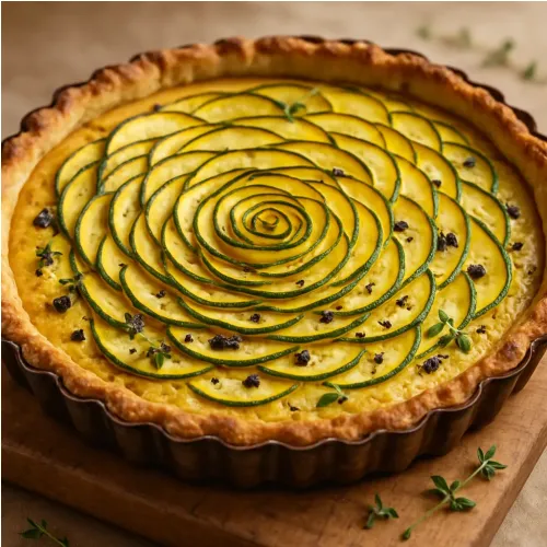 Tarte à la courgette, moutarde et olives