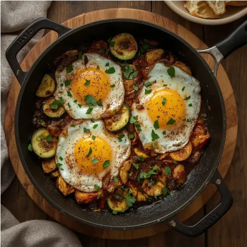 Poêlée de courgettes épicées aux œufs