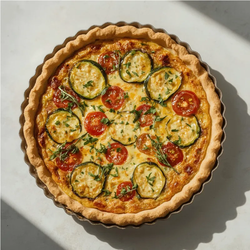 Quiche l&eacute;g&egrave;re aux courgettes et tomates