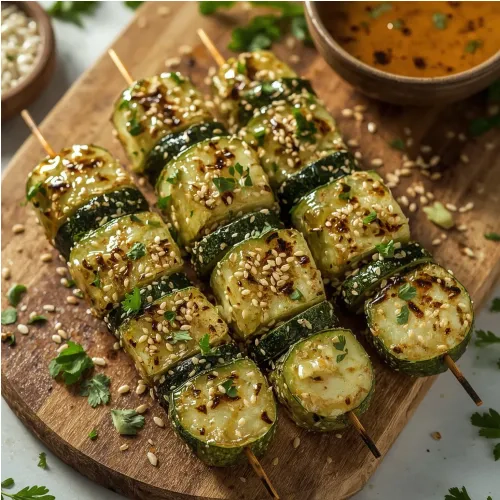 Brochettes de courgette et concombre au sésame