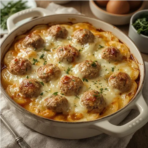 Gratin de pommes de terre aux boulettes de viande