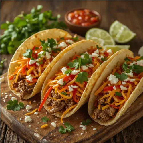 Tacos bœuf, crudités et fromage