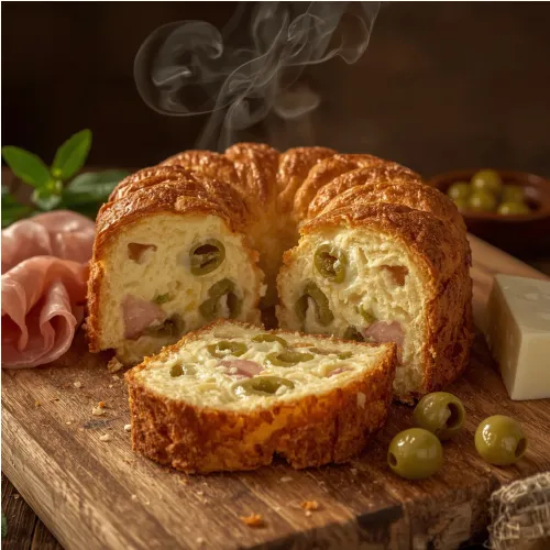 Cake salé au jambon, gruyère et olives