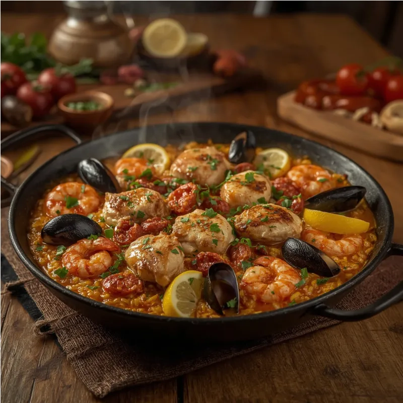 Pa&euml;lla aux fruits de mer et au chorizo