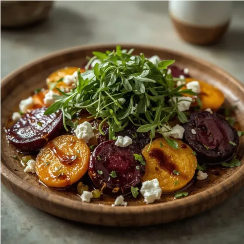 Salade de betteraves colorées et fromage de chèvre