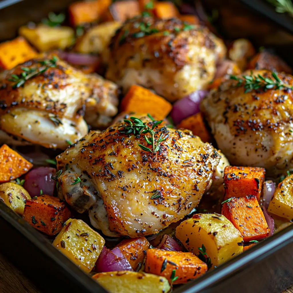 Poulet rôti et légumes d'automne au four