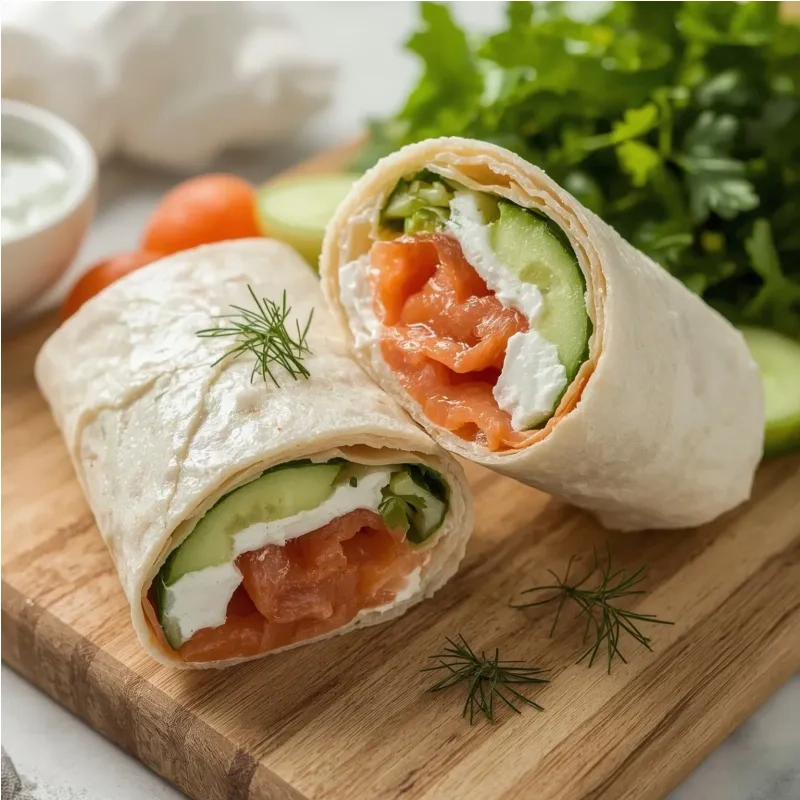 Wrap l&eacute;ger au concombre et au saumon
