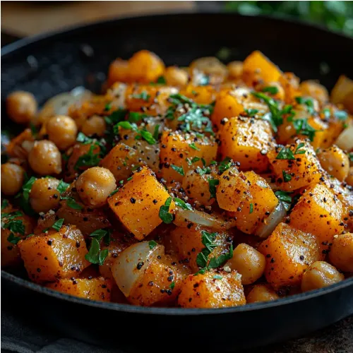 Poêlée de butternut et pois chiches épicés
