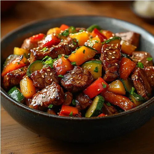 Wok de bœuf aux légumes croquants