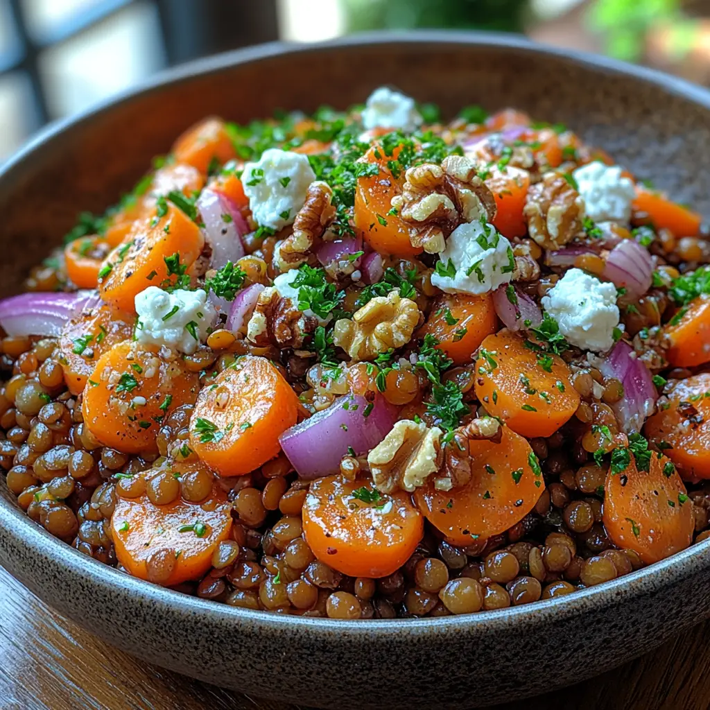 Salade tiède de lentilles, carottes et chèvre frais