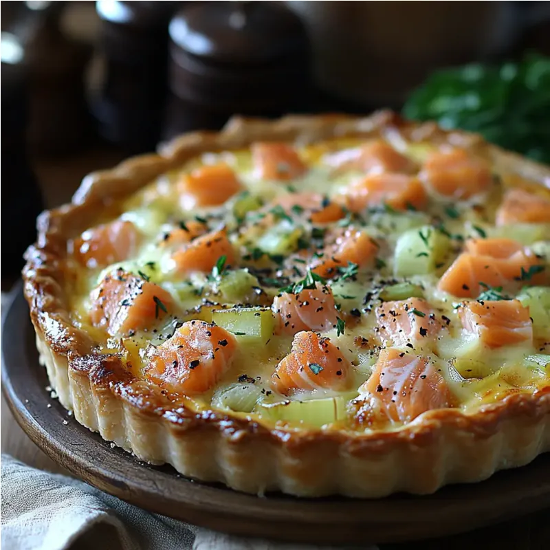 Quiche aux poireaux et saumon fum&eacute;
