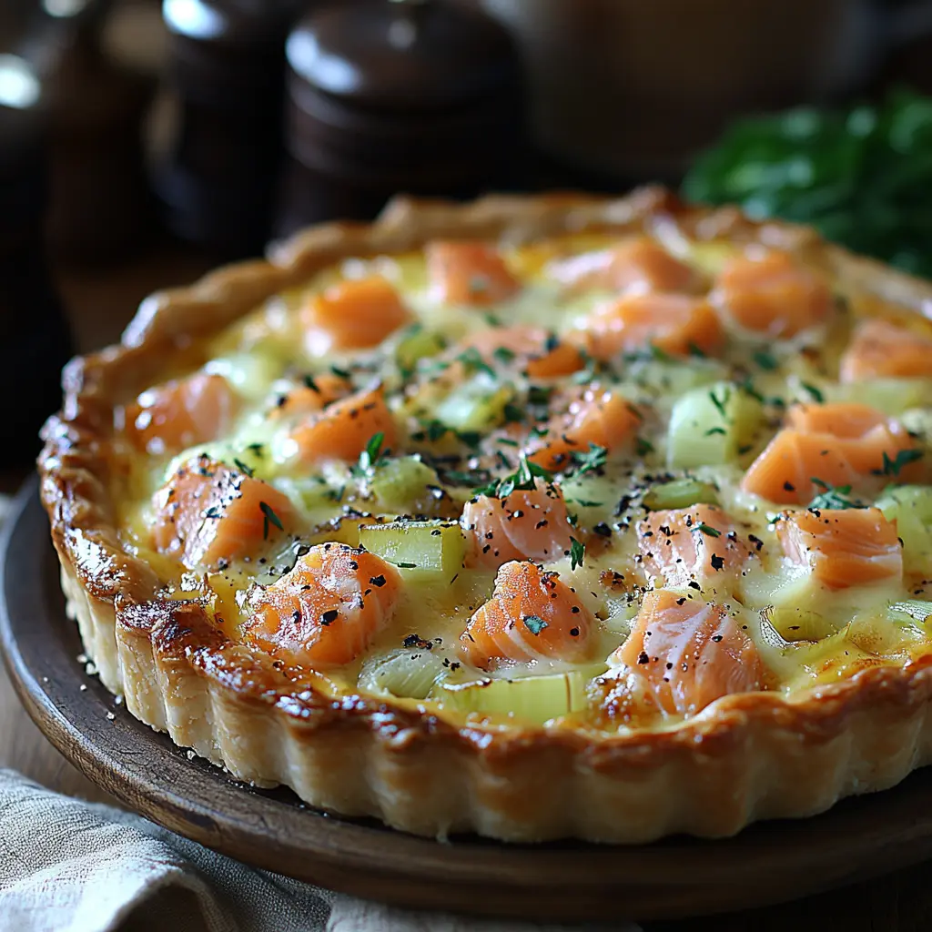 Quiche aux poireaux et saumon fumé