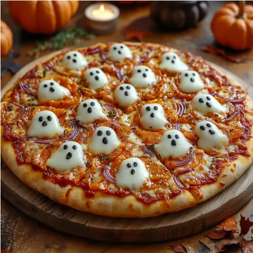 Pizza maison spéciale Halloween au potiron et mozzarella