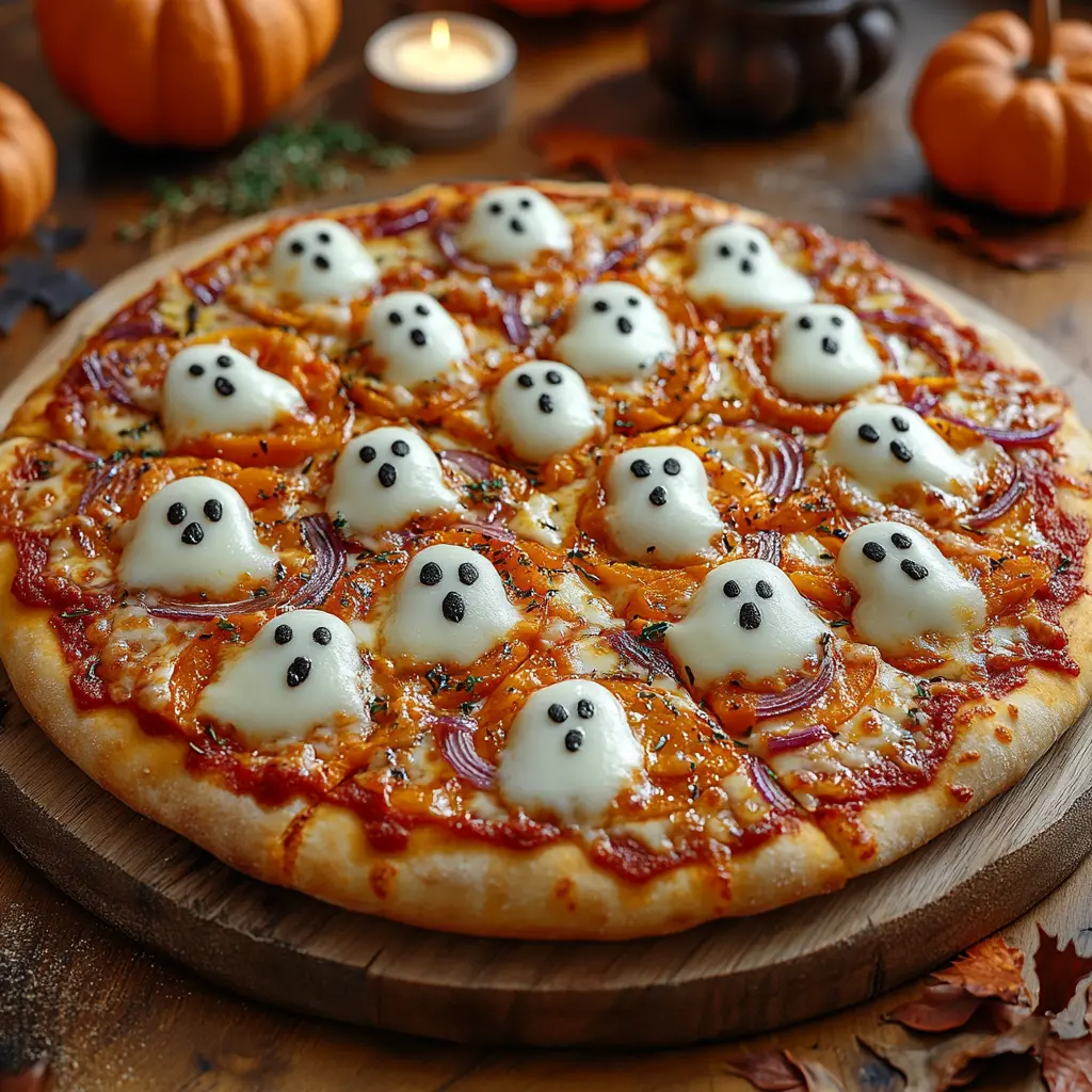 Pizza maison spéciale Halloween au potiron et mozzarella