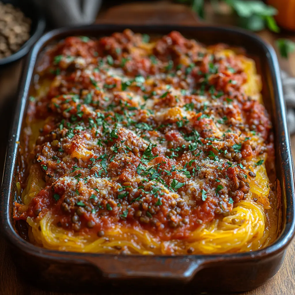 Gratin de courge spaghetti à la bolognaise végétarienne