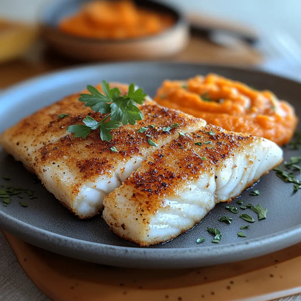 Poisson pané maison et purée de carottes