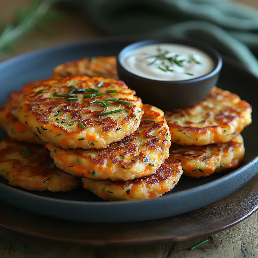 Galettes de légumes râpés avec sauce au yaourt