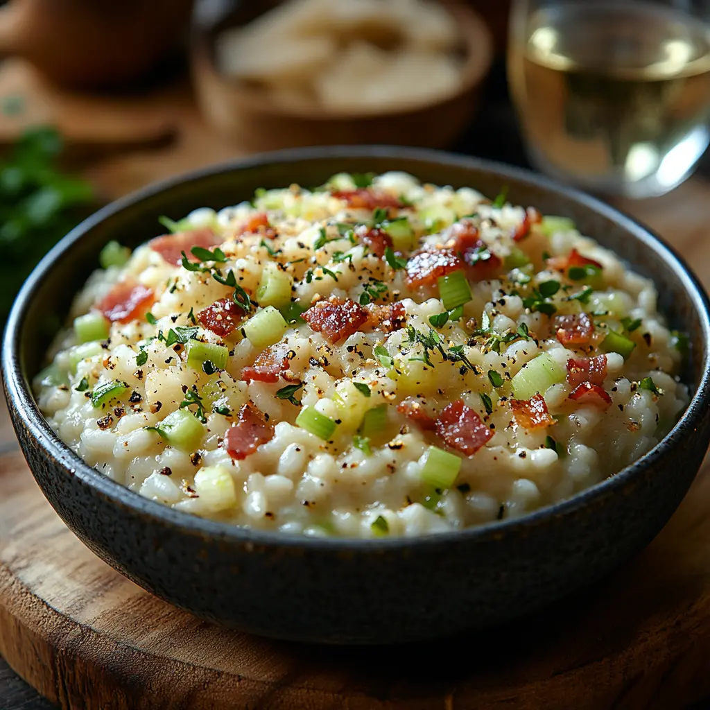 Risotto aux poireaux et bacon