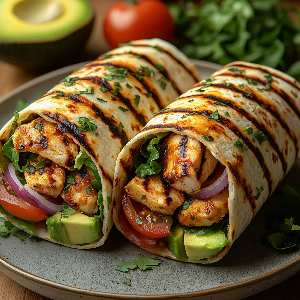 Wraps de poulet, avocat et tomates